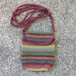 The Sak Crocheted Riviera Hobo Red Bohemian Stripe Shoulder Bag